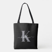 Modernes Schwarz-Grau-Script-Monogramm Tasche (Rückseite)