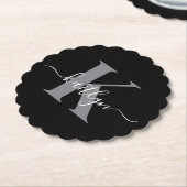 Modernes Schwarz-Grau-Script-Monogramm Untersetzer (angewinkelt)