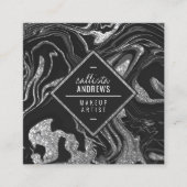 Modernes Schwarz-Grau-Silber-Glitzer-Marmor Makeup Quadratische Visitenkarte (Vorderseite)