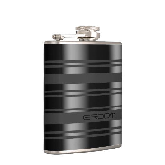 Modernes Schwarz-Grau-Streifen-Muster Flachmann (Rechts)