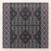 Modernes Schwarz, Grau und Kilim Pink Inspiriertes Glasuntersetzer (Vorderseite)