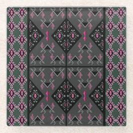 Modernes Schwarz, Grau und Kilim Pink Inspiriertes Glasuntersetzer