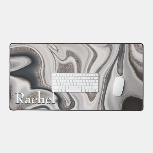 Modernes Schwarz-Grau- und Silbermarmor-Monogramm  Schreibtischunterlage (Tastatur & Maus)
