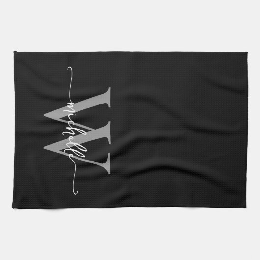 Modernes, schwarz-graues, benutzerdefiniertes Mono Geschirrtuch (Horizontal)