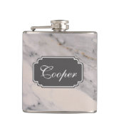 Modernes, schwarz-graues Marmormuster Flachmann (Vorderseite)