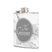 Modernes schwarz-graues Marmormuster Flachmann (Links)