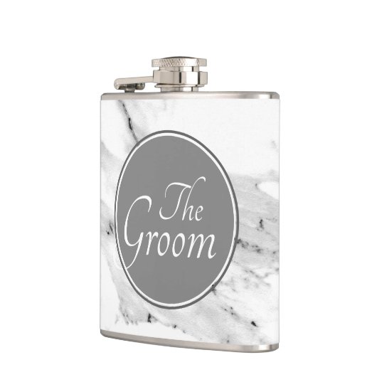 Modernes schwarz-graues Marmormuster Flachmann (Links)