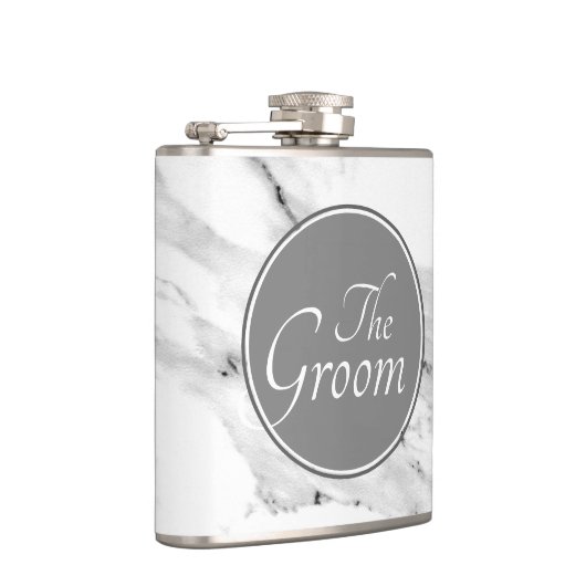 Modernes schwarz-graues Marmormuster Flachmann (Rechts)