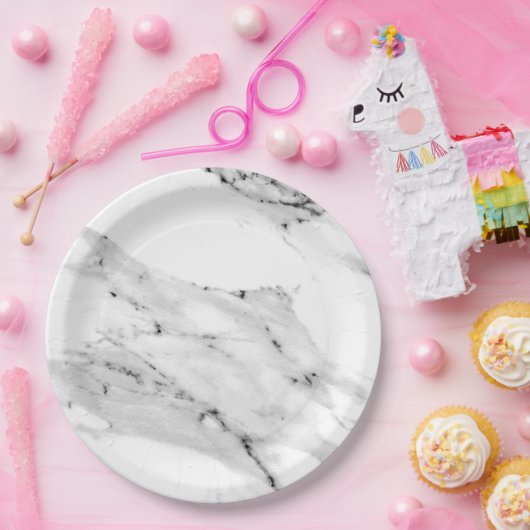 Modernes schwarz-graues Marmormuster Pappteller (Party)