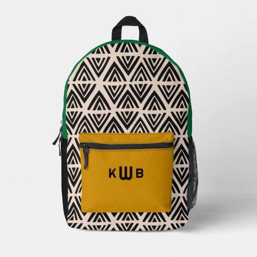 Modernes Schwarz-Grün-Gelb-Monogramm Bedruckter Rucksack (Vorderseite)