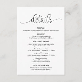 Modernes Schwarz-Hand-Briefdesign, Hochzeitsdetail Begleitkarte