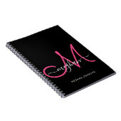 Modernes Schwarz Hot Pink Script Mit Monogramm Notizblock (Rechte Seite)