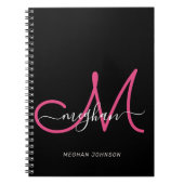 Modernes Schwarz Hot Pink Script Mit Monogramm Notizblock (Vorderseite)