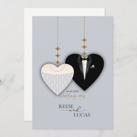 Modernes Schwarz-Illustrationsherz Save The Date (Vorne/Hinten)