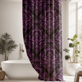 Modernes Schwarz-Lila Damaskus-Muster Duschvorhang
