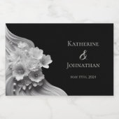 Modernes Schwarz mit Blumen und Weiß Schaumweinetikett (Einzelnes Label)