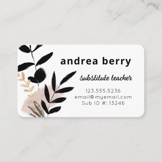 Modernes Schwarz mit Blumen und Weiß Visitenkarte (Vorderseite)