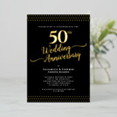 Modernes Schwarz mit Gold 50. Hochzeitstag Folieneinladung (Stehend vorne)