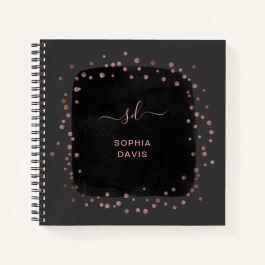 Modernes Schwarz mit Imitaten Rose Gold Punkte Notizblock (Vorderseite)