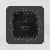 Modernes Schwarz mit Imitaten Rose Gold Punkte Quadratische Visitenkarte (Vorderseite)