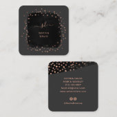 Modernes Schwarz mit Imitaten Rose Gold Punkte Quadratische Visitenkarte (Vorne/Hinten)