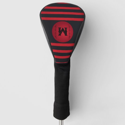 Modernes Schwarz mit roten Streifen Anfangsmonogra Golf Headcover (Vorderseite)