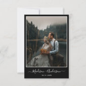 Modernes Schwarz mit zwei Fotos Hochzeit Dankeskarte (Vorderseite)