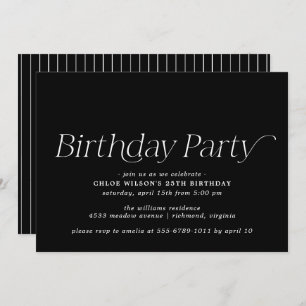 Modernes Schwarz Moody Simple Any Age Birthday Einladung