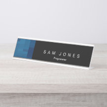 Modernes Schwarz N Blue Pixel Schreibtisch Namensp