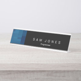 Modernes Schwarz N Blue Pixel Schreibtisch Namensp Schreibtischnamensplakette