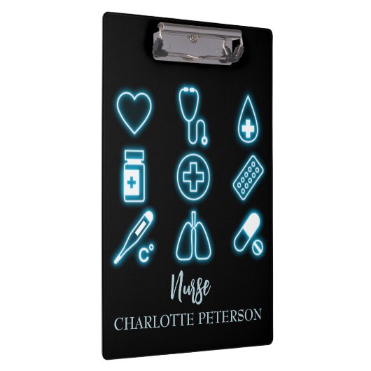 Modernes Schwarz & Neon Medizinisches Symbol für i Klemmbrett (Rechts)