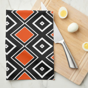 Modernes Schwarz-Orange-Diamantmuster Geschirrtuch