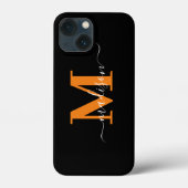 Modernes Schwarz-Orange Monogram Case-Mate iPhone Hülle (Rückseite)