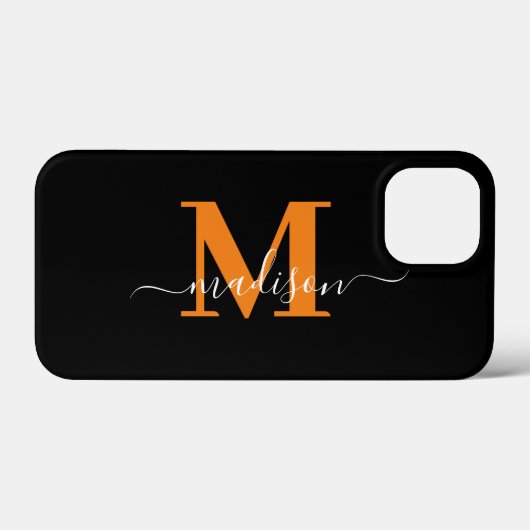 Modernes Schwarz-Orange Monogram Case-Mate iPhone Hülle (Rückseite (Horizontal))