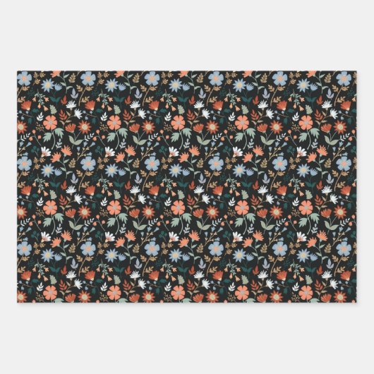 Modernes schwarz-orangefarbenes botanisches Muster Geschenkpapier Set (Vorderseite 2)