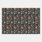 Modernes schwarz-orangefarbenes botanisches Muster Geschenkpapier Set (Vorderseite)