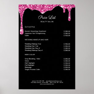 Modernes Schwarz-Pink-Glitzer Preislisten Poster