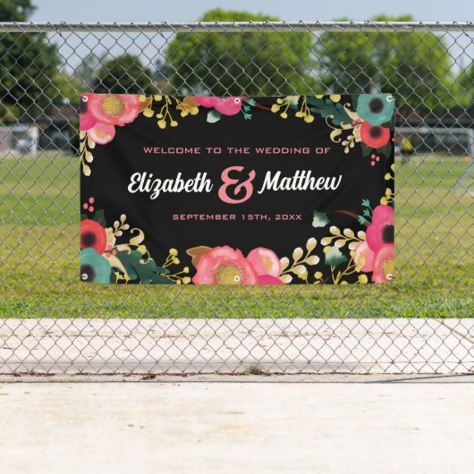 Modernes Schwarz | Rosa | Aquamarine Hochzeit Banner (Insitu)