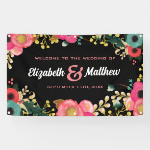 Modernes Schwarz   Rosa   Aquamarine Hochzeit Banner