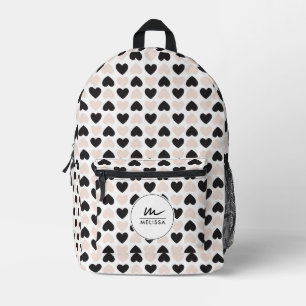 Modernes Schwarz-Rosa-Liebe-Herz-Monogramm Bedruckter Rucksack