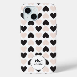 Modernes Schwarz-Rosa-Liebe-Herz-Monogramm Case-Mate iPhone Hülle