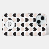 Modernes Schwarz-Rosa-Liebe-Herz-Monogramm Case-Mate iPhone Hülle (Rückseite (Horizontal))
