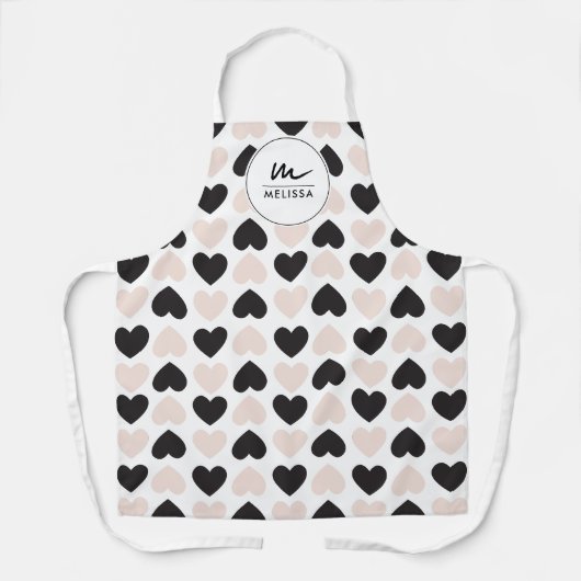 Modernes Schwarz-Rosa-Liebe-Herz-Monogramm Schürze (Vorderseite)