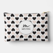 Modernes Schwarz-Rosa-Liebe-Herz-Monogramm Zubehörtasche (Rückseite)