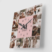 Modernes Schwarz-Rosa-Monogramm der 12-poligen Fot Quadratische Wanduhr (Winkel)