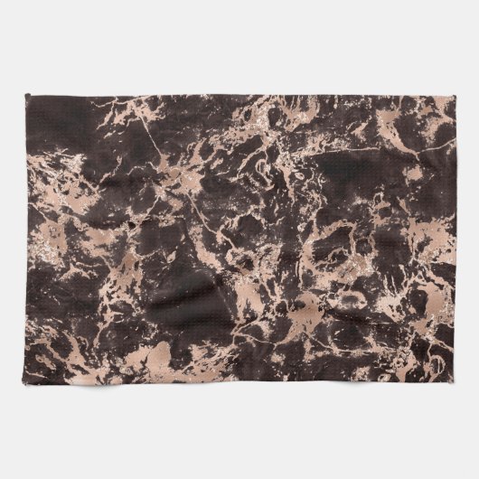 Modernes Schwarz-Rose-Gold-Marmormuster Geschirrtuch (Horizontal)