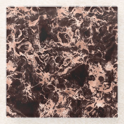 Modernes Schwarz-Rose-Gold-Marmormuster Glasuntersetzer (Vorderseite)