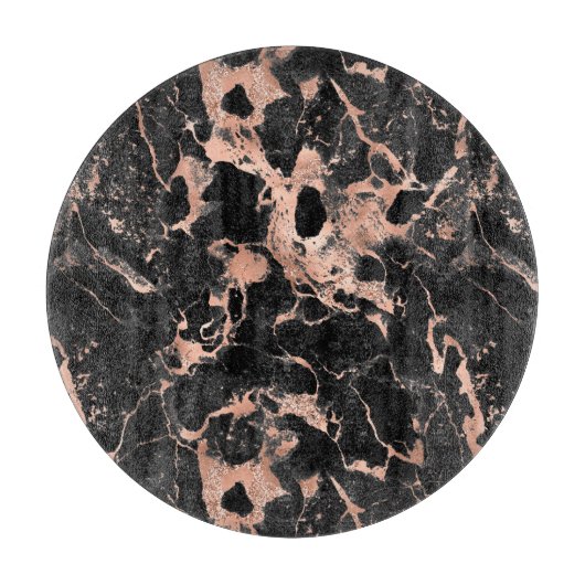 Modernes Schwarz-Rose-Gold-Marmormuster Schneidebrett (Vorderseite)