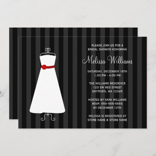 Modernes Schwarz-Rot-Brautparty Einladung (Vorne/Hinten)