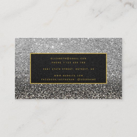 Modernes Schwarz-Silber-Glitzer-Schönheitsmittel Visitenkarte (Rückseite)